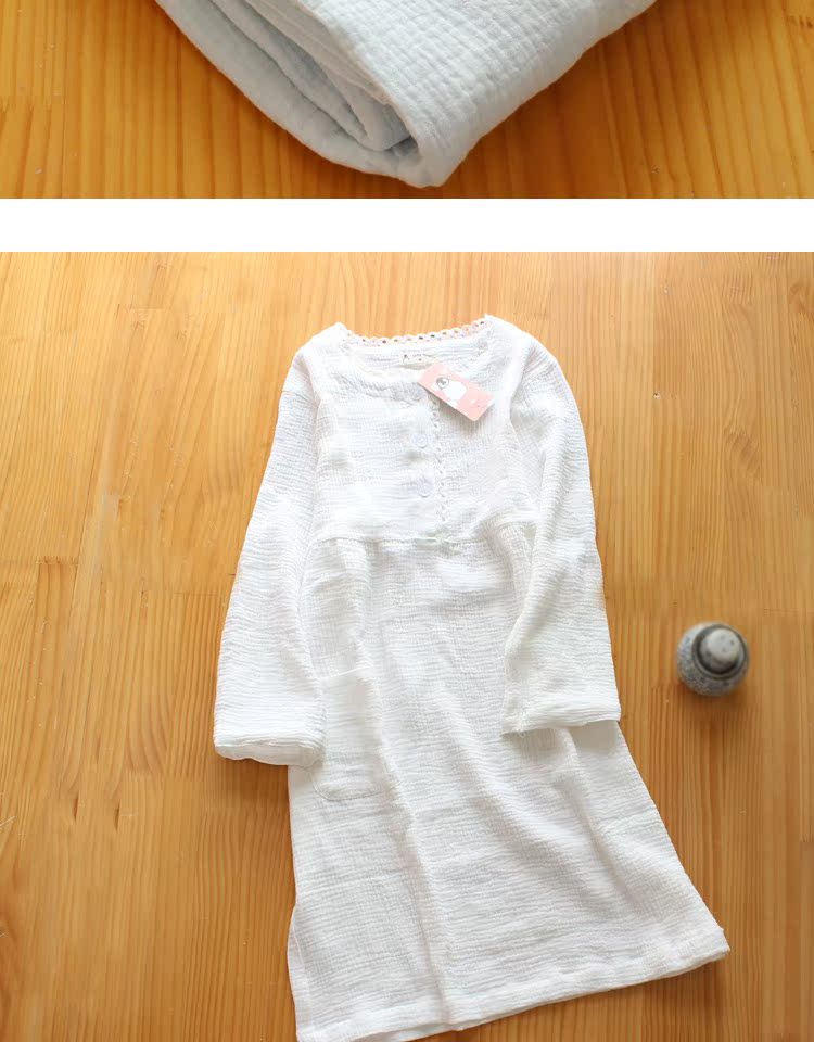 Áo cotton khuyên dùng hai lớp sợi cotton giặt bằng sợi cotton nhà mùa hè và mùa thu cotton cotton tay áo đôi sử dụng màu rắn mềm mại ao ngu dep quyen ru