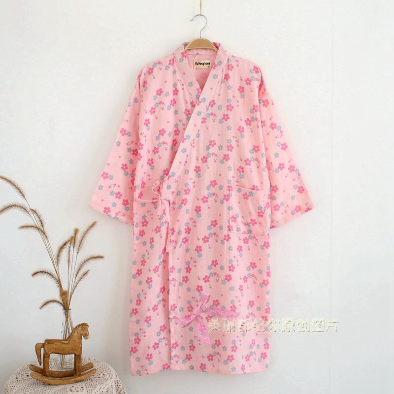 Bông gạc mỏng và áo choàng cotton nam giới và phụ nữ kimono áo choàng tắm đồ ngủ rất phẳng áo ngủ mùa xuân và mùa hè ren nightdress