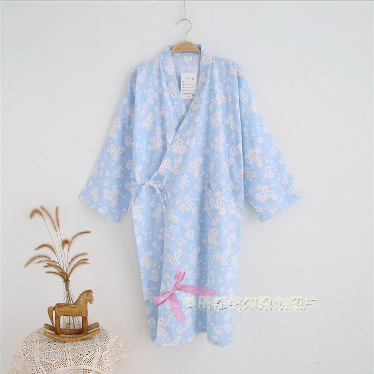 Bông gạc mỏng và áo choàng cotton nam giới và phụ nữ kimono áo choàng tắm đồ ngủ rất phẳng áo ngủ mùa xuân và mùa hè ren nightdress