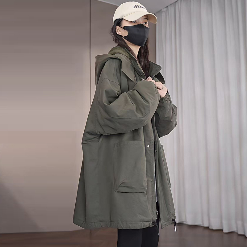 Casual Versatile Washed Cotton Workwear-Style Fleece Jacket for Women, Thick and Warm Winter Coat with Added Fleece and Thickened Windbreaker Cotton Coat for Women