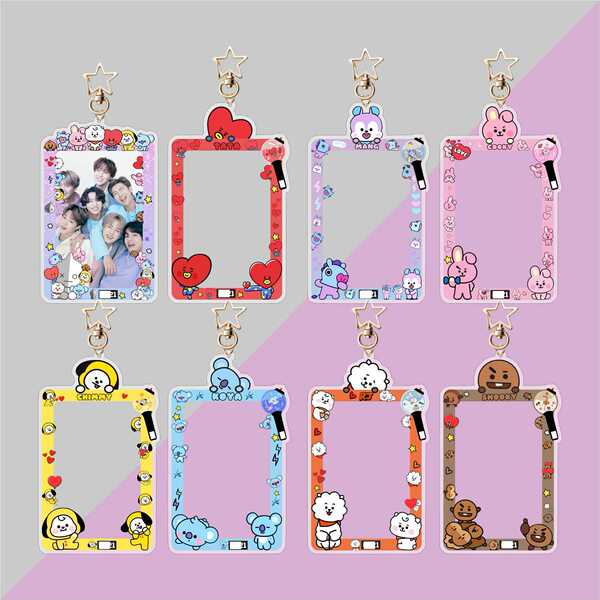 Jk Kim Taehyung Bt Seven-Member Cartoon Card Frame Keychain Idol Photo Card Storage Pendant Celebrity Merchandise