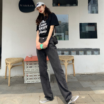 Custom lengthened thin section 175 jeans female straight drum mopping super long loose high waist wide leg pants high subs 170 summer