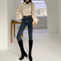 170 lengthened height waist jeans female high sub-autumn winter plus suede slim elastic pencil with underfoot pants