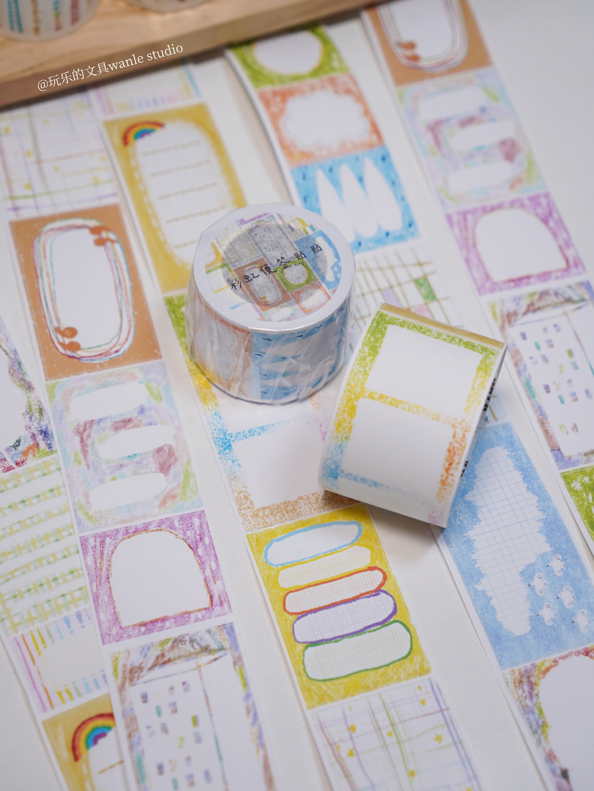 虹色ふせん風マスキングテープ 書き込み可能なフィルム素材 6m巻 wanle