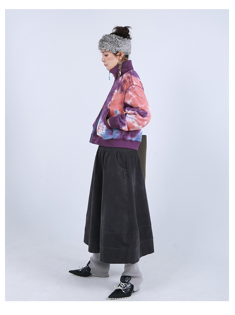 Women's small high collar tie-dyed cardigan sweater casual slim pure cotton baseball jacket - Women's Casual & Functional Jackets - Cotton & Hemp