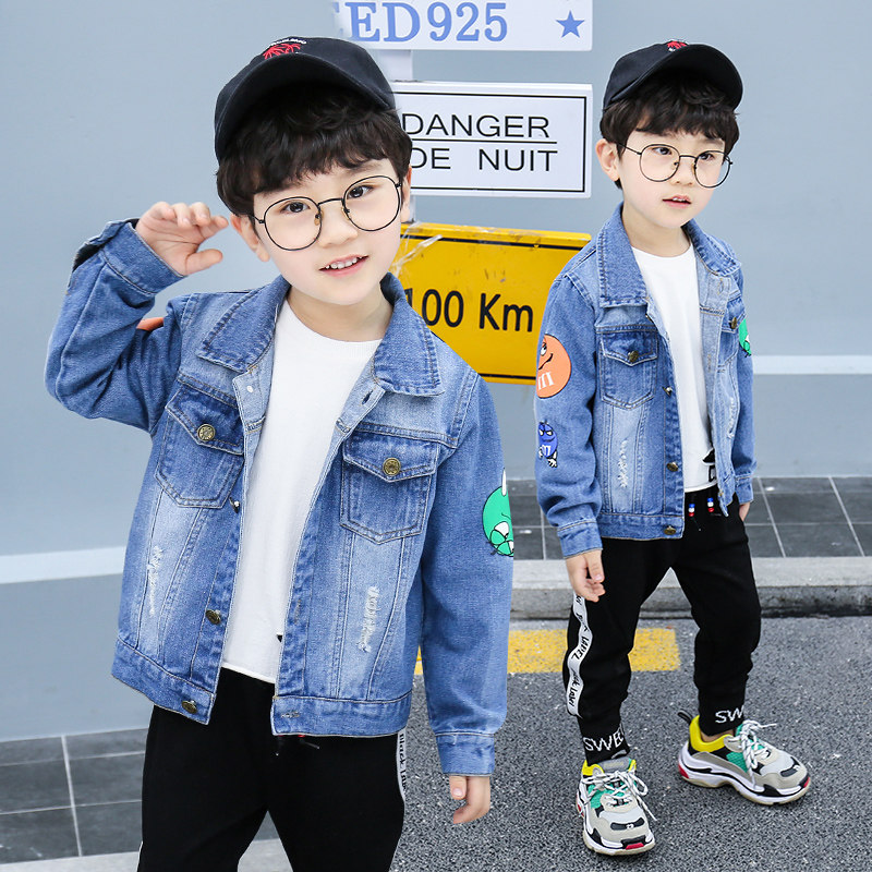 Boy Autumn Clothing Denim Jacket 2021 New Spring Autumn Ocean Pie children Baby Cartoon Denim Clothes Children Jacket Tide
