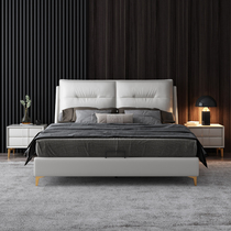 Leather bed double bed Nordic master bedroom light luxury leather bed 1 8 meters wedding bed modern simple ins Net red Italian soft bed