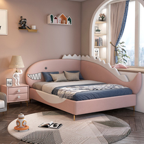 Real leather bed dinosaur bed solid wood childrens bed girl princess bed 1 5 meters pink childrens room girl bed single bed