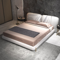 Italian Style Light Lavish Genuine Leather Cream Wind Furniture Nordic Soft Bag Double Man Bed Wedding Bed Leather Art Bed Master Bedroom with a large bed