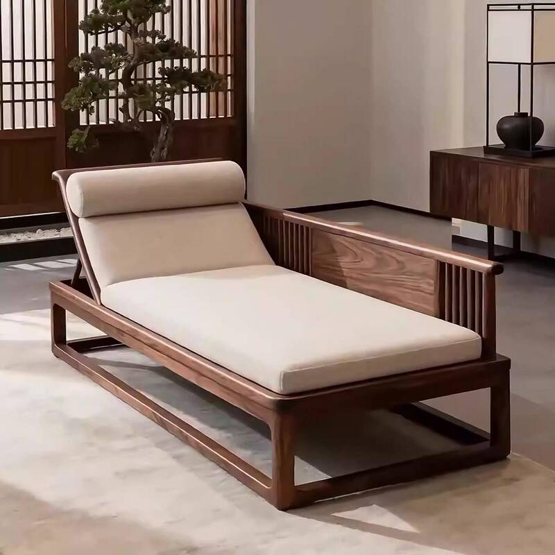 New Chinese-Style North American Black Walnut Chaise Lounge Chair with Song-Style Aesthetics, Minimalist Leisure Recliner, Living Room Solid Wood Fabric Bed Couch New Chinese-Style North American Black Walnut Chaise Lounge Chair with Song-Style Aesthetics, Minimalist Leisure Recliner, Living Room Solid Wood Fabric Bed Couch