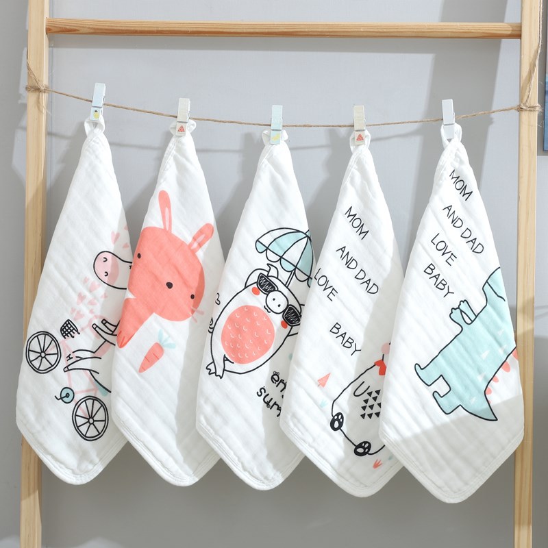Five pieces of pure cotton children's small handkerchiefs small handkerchiefs kindergarten elementary school students small square towels cotton cute cartoon handkerchiefs