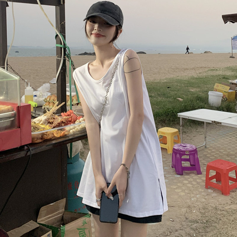 American Retro Pure Cotton Suspender Sports Vest Sleeveless T-Shirt Women's Summer Outer Wear Basketball Uniform Loose Top