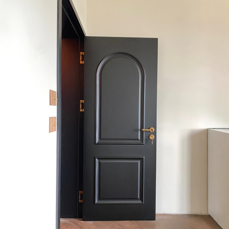 Retro Mid-Century Style French Black Lacquered Door Solid Wood Composite Solid Wood Bedroom Door Villa Bedroom Solid Wood Door