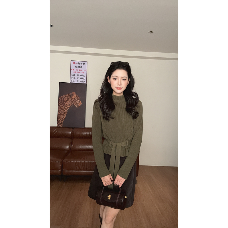 Zouyashifa Retro Style Lace-Up Waist Slimming Knitted Top Ysa26856 Zouyashifa Retro Style Lace-Up Waist Slimming Knitted Top Ysa26856