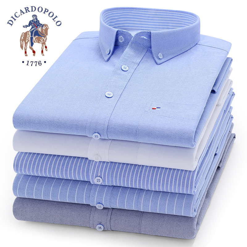 Paul Spring and Autumn Pure Cotton Shirt for Men, Long-Sleeved, Middle-Aged Dad's Shirt, All-Cotton, Solid Color, Casual Oxford Stripe Shirt