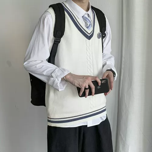 Комплект, рубашка, трикотажный жилет, свитер, униформа для влюбленных, 4 предмета, V-образный вырез