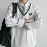 Комплект, рубашка, трикотажный жилет, свитер, униформа для влюбленных, 4 предмета, V-образный вырез