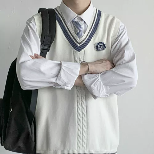 Комплект, рубашка, трикотажный жилет, свитер, униформа для влюбленных, 4 предмета, V-образный вырез