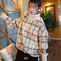 Fake two pieces of sweater women autumn and winter 2021 loose Korean version of ins lazy wind bf high collar plus velvet thick salt jacket