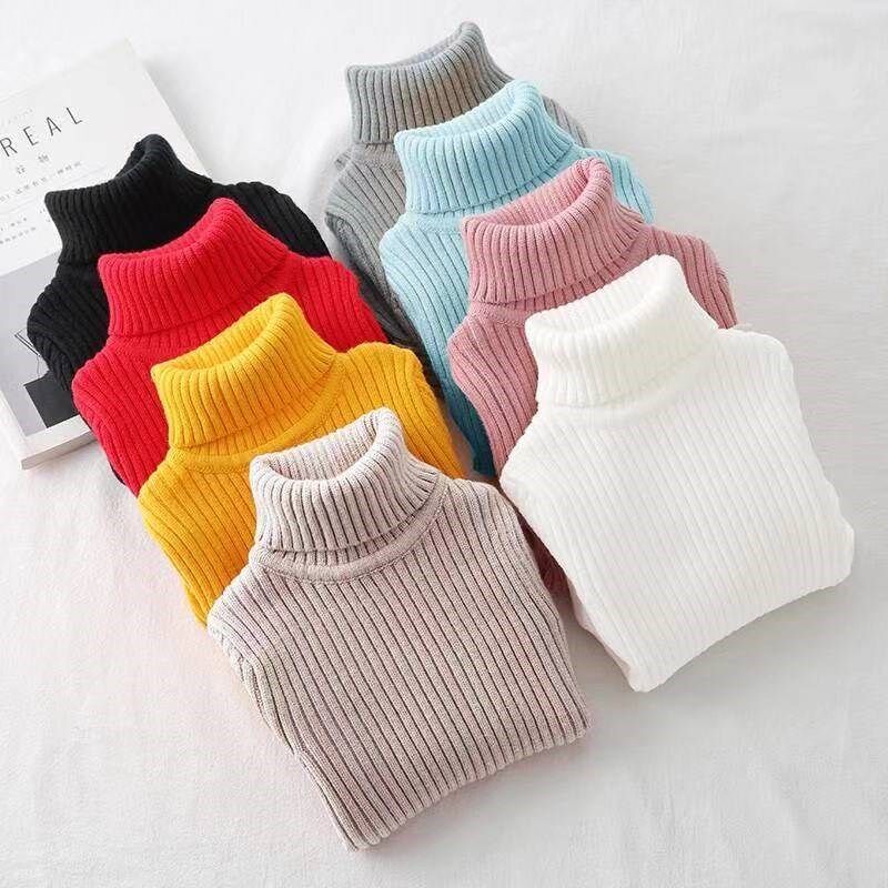 Girls and boys turtleneck sweater plus velvet thick middle and big children's children's autumn and winter girls solid color all-match knitted bottoming shirt