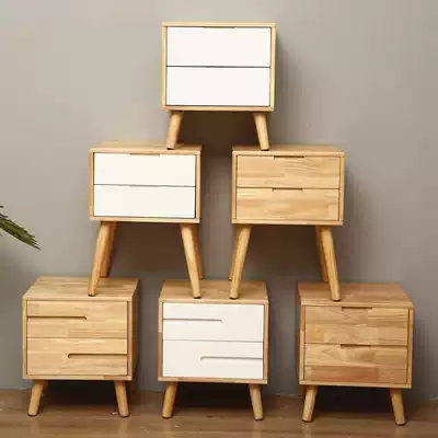 Full solid wood bedside table modern minimalist small Nordic easy bedroom bedside storage table narrow log Japanese