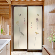 Balcony window Translucent opaque no glue frosted Chinese style glass paste Bedroom bathroom Classical flowers and birds electrostatic film