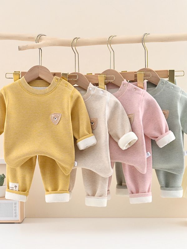 Children plus velvet lingerie suit autumn winter new long sleeves autumn clothes autumn trousers thickened warm men and women's home loading-Taobao