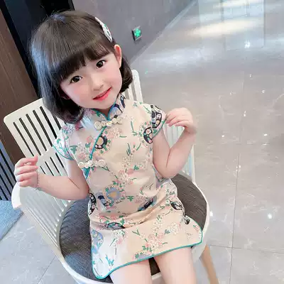 Girls cheongsam 2021 new summer dress little girl Chinese style princess dress baby 3 foreign pie skirt tide 4