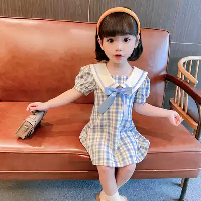 2021 new girls dress baby lady style Plaid lapel skirt little girl Summer Academy dress
