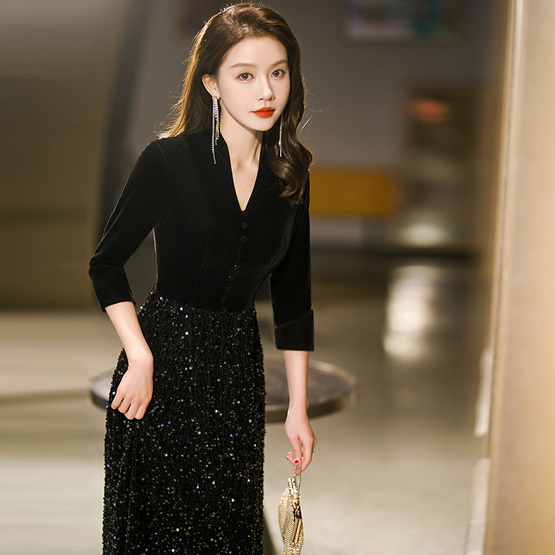 👗黑色晚礼服裙2023新款宴会高端轻奢小众气质高级感主持人大合唱女👑💃-礼服/晚装-淘宝好物网