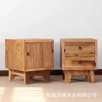 Old elm new Chinese solid wood bedside table complete simple storage cabinet with drawer cabinet two drawer cabinet bedroom furniture