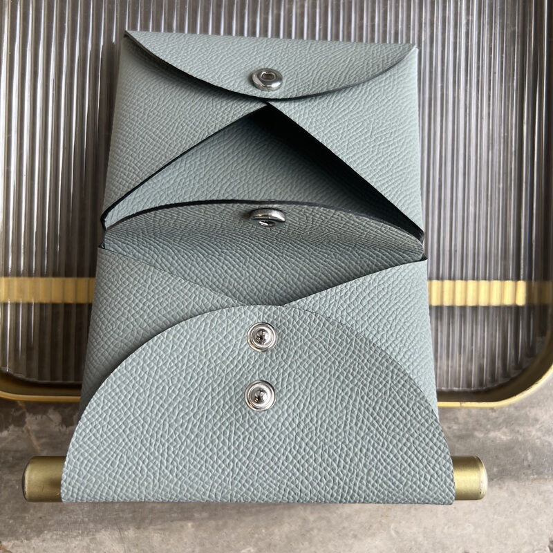Pure Genuine Leather Handmade Card Holder, Imported Leather Cowhide Card Case, Practical Coin Purse, Business Card Holder, Glacier Blue