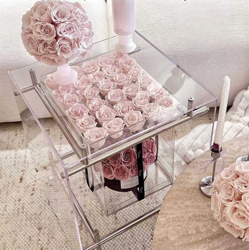 Jiu Lou Transparent DIY Eternal Flower Shelf Acrylic Mobile Cart Small Coffee Table Corner Table Bedside Table