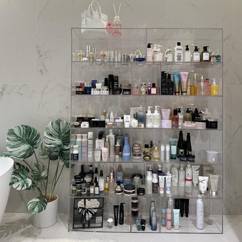 Jiulou Acrylic Cosmetic Storage Rack Bathroom Transparent Shelf Skincare Product Perfume Display Rack Display Stand