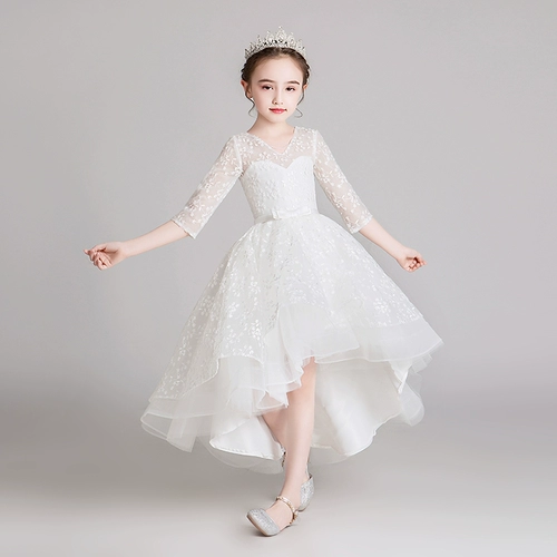 Белое свадебное платье, наряд маленькой принцессы, лонгслив, наряд для музыкальных выступлений, из фатина