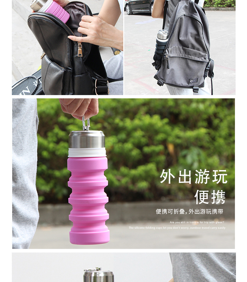 Du lịch silicone cốc đóng mở ấm đun nước di động kính ngoài trời du lịch thể thao cốc nước mềm cốc silicone cốc binh nuoc the thao