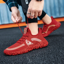 Mens shoes 2021 new trend wild casual red sneakers youth summer breathable thin flying woven trendy shoes