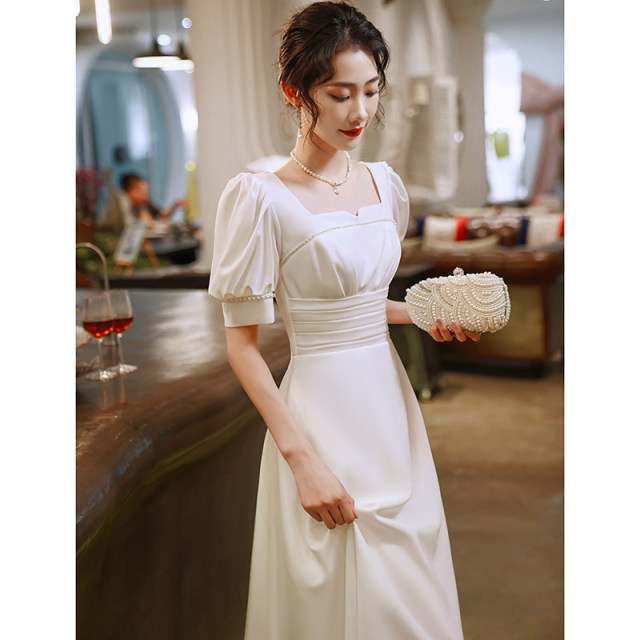 Small white evening dress can usually be worn for formal occasions French small dress dress party winter engagement small gift dress