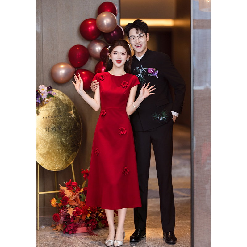 French-Style High-End Red Engagement Dress, Coming-Of-Age Ceremony Dress, Birthday Dress, Petite Homecoming Dress, Bride's Toast Dress French-Style High-End Red Engagement Dress, Coming-Of-Age Ceremony Dress, Birthday Dress, Petite Homecoming Dress, Bride's Toast Dress