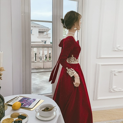 Ретро вечернее платье, бордовый лонгслив, французский стиль