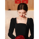 Бархатное черное вечернее платье, коллекция 2023, городской стиль, по фигуре