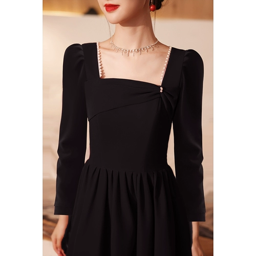 Бархатное черное вечернее платье, коллекция 2023, городской стиль, по фигуре