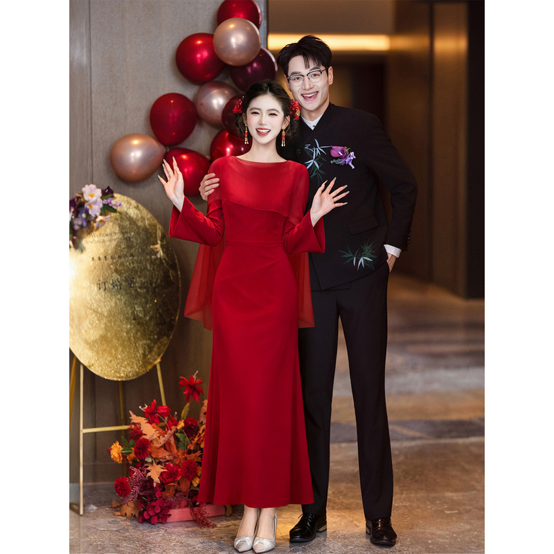 High-End and Elegant Engagement Dress, Can Be Worn Casually, Red Dress, Wedding Long-Sleeve Homecoming Dress, Bride's Toast Dress High-End and Elegant Engagement Dress, Can Be Worn Casually, Red Dress, Wedding Long-Sleeve Homecoming Dress, Bride's Toast Dress