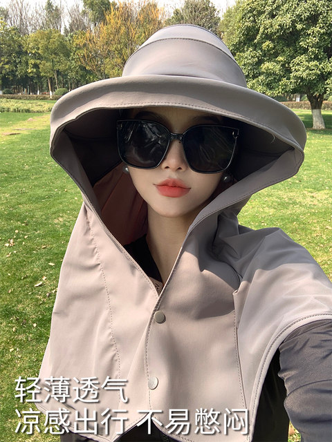 Summer Sun Protection Hat for Women with Large Brim, Anti-Uv Sunshade Shawl Hat, Outdoor Neck Protection, Face Covering, Fisherman Hat, Foldableable and Trendy