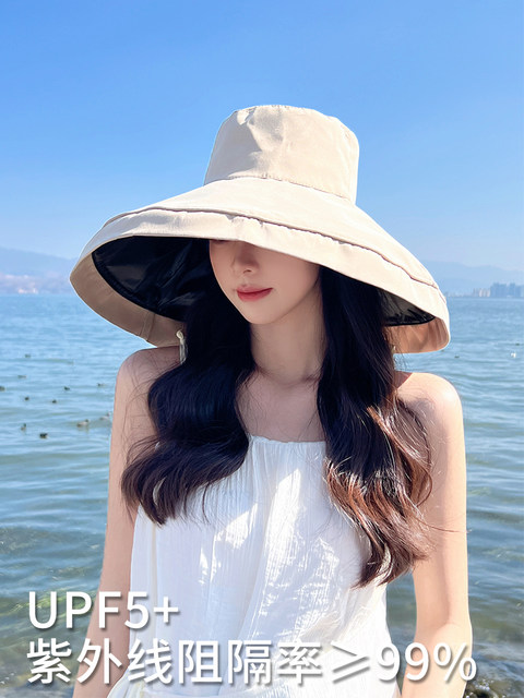 Japanese Black Rubber Sunscreen Hat for Women, Summer Foldable Large Brim Sunshade Fisherman Hat, Uv Protection Sun Hat