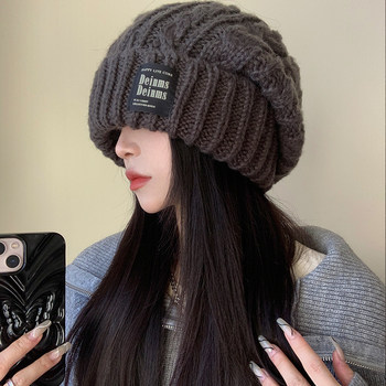 Women's Winter Gray Knit Hat, Large Head Circumference, 2023 New Style, Loose and Versatile, Makes Face Look Smaller, Trendy Beanie