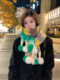 2024 New High-End Color-Blocked Mohair Scarf for Women, Thickened for Autumn and Winter, Warm and Versatile, with Rabbit Fur Pom-Poms, Trendy Neck Warmer