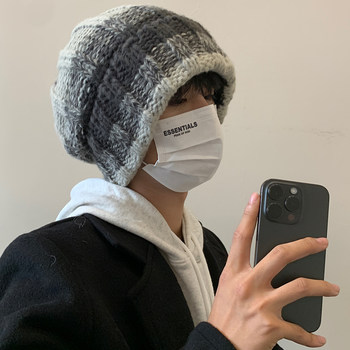Men's Korean-Style Knitted Hat, Sichuan Western-Style Woolen Hat, Winter Mountaineering Hat for Large Head Circumference, Makes Face Look Smaller, Warm Travel Cold Hat