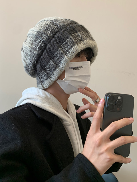 Men's Korean-Style Knitted Hat, Sichuan Western-Style Woolen Hat, Winter Mountaineering Hat for Large Head Circumference, Makes Face Look Smaller, Warm Travel Cold Hat