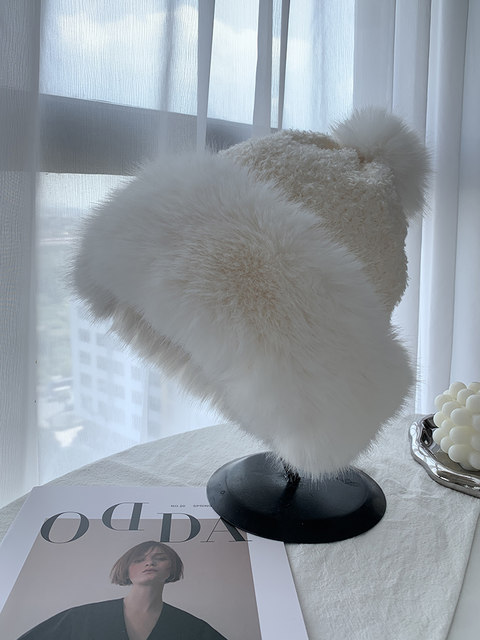 Winter Hat for Women 2023 New Plush Head-Covering Hat Korean Style Round Face Thickened Knit Hat Warm and Cold-Proof Lei Feng Hat